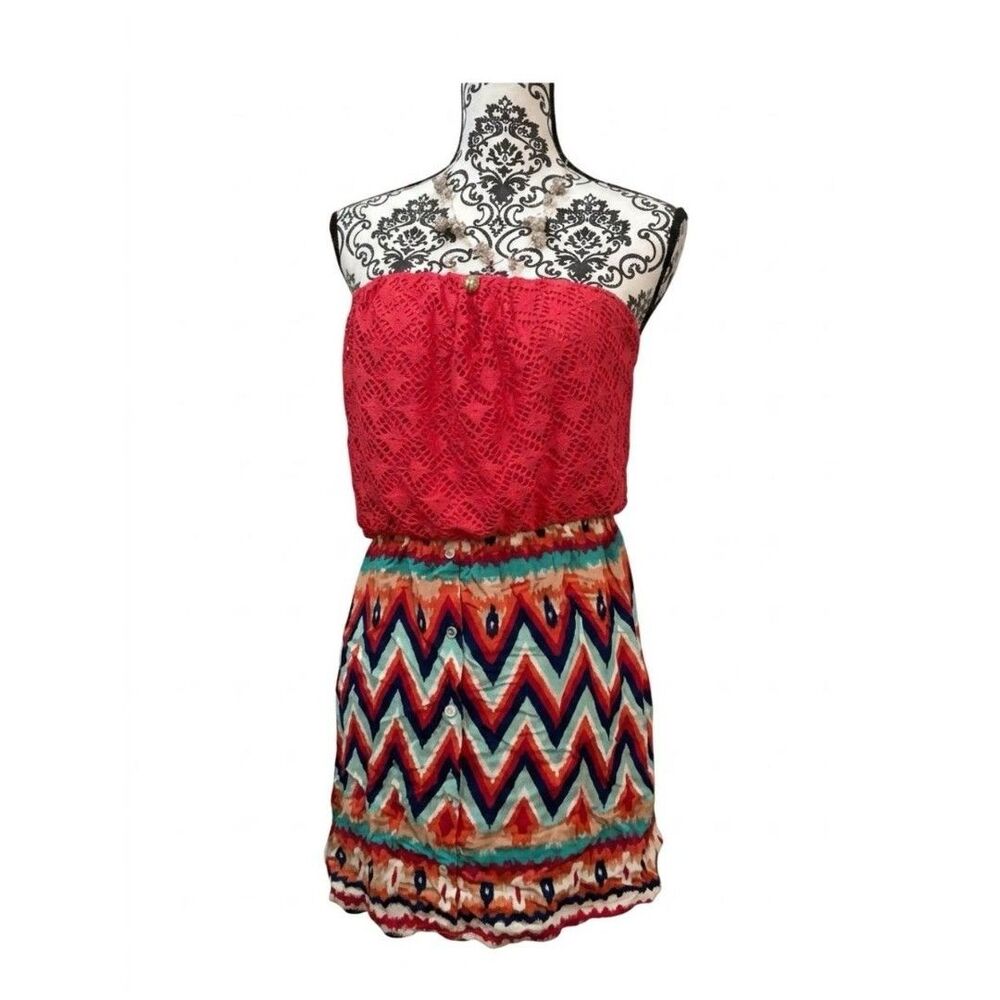 As U Wish Red Lace and Multicolor Chevron tube top or dress